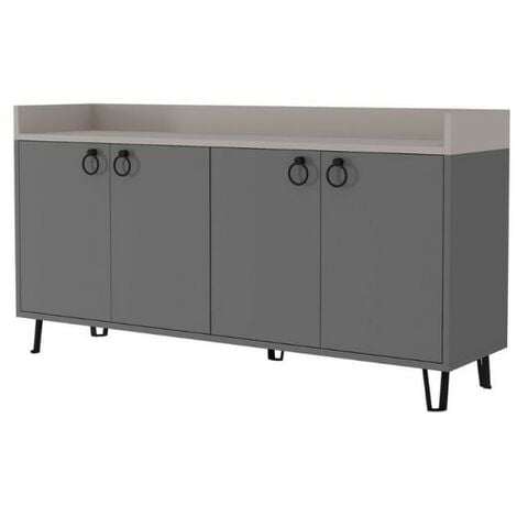 Sideboard 4 anthrazitfarbene taubengraue Türen 140x36x80 h