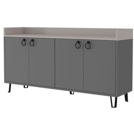 Sideboard 4 anthrazitfarbene taubengraue Türen 140x36x80 h