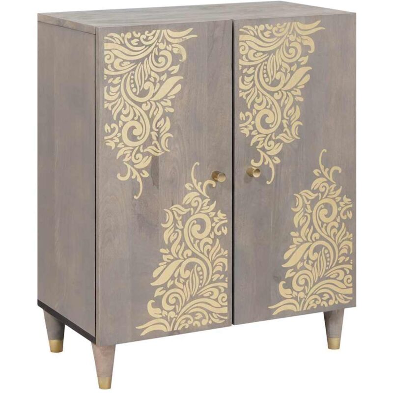 Sideboard Grau Und Gold 60 X 33.5 X 75 Cm Massivholz Mango Vidaxl