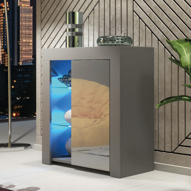 Creative Furniture - Serene Sideboard - Dark Grey With Gloss Doors & Led - 83cm