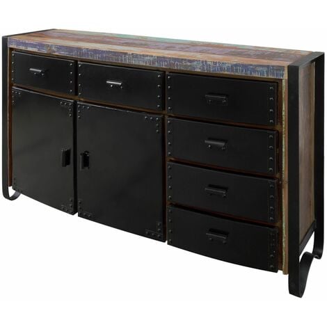 MASSIVMOEBEL24 Sideboard Altholz 148x43x90 mehrfarbig lackiert INDUSTRIAL 104