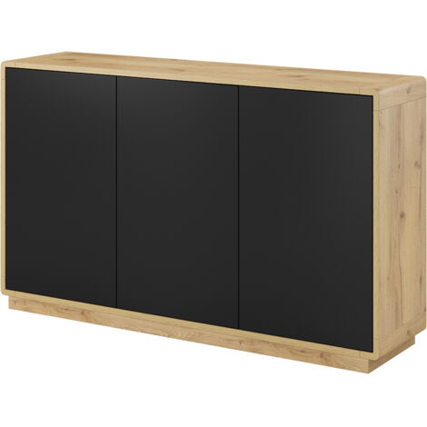 Sideboard Anrichte Wohnzimmer Esszimmer modern ALBANY-83 in Taurus Eiche Nb. mit Absetzungen in schwarz matt, B/H/T: ca. 160/75/40 cm