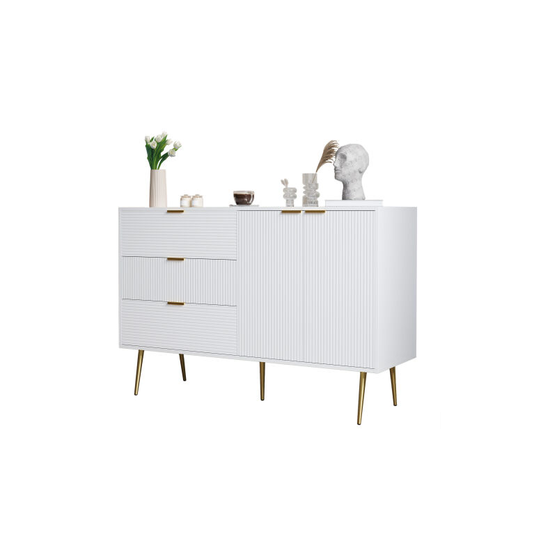 Ineasicer - Sideboard, armoire de salon avec portes et tiroirs, étagères intérieures, commode avec poignées et pieds dorés