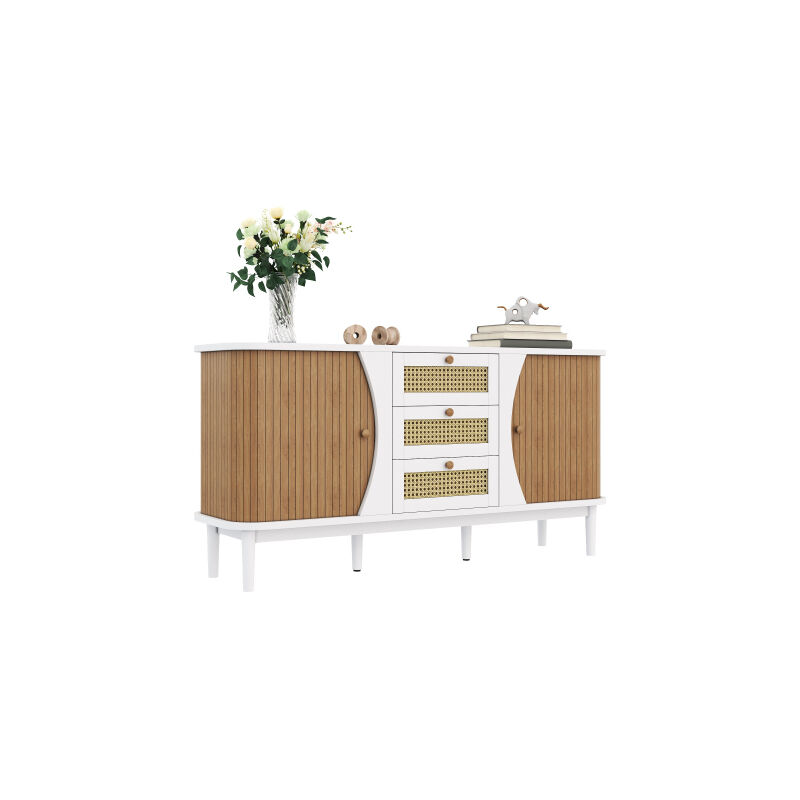Sideboard, armoire en rotin avec tiroirs, commode avec portes coulissantes, 140.57640cm