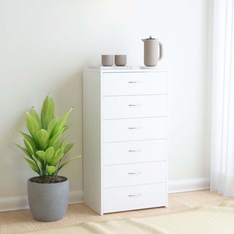 Sideboard  Beistellschrank fuer Flur, Kueche, Esszimmer und Wohnzimmer  Kommode mit 6 Schubladen Weiß 50x34x96 cm Holzwerkstoff FBDSC327727 BonneVie