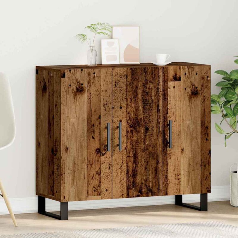 Sideboard Mit 3 Türen Alteiche 90x34x80 Cm Ingenieure Holz - Vidaxl