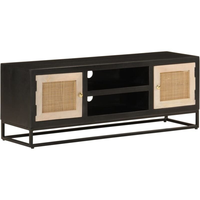 Tv Cabinet Black 110x30x40 cm Solid Wood Mango and Iron Vidaxl