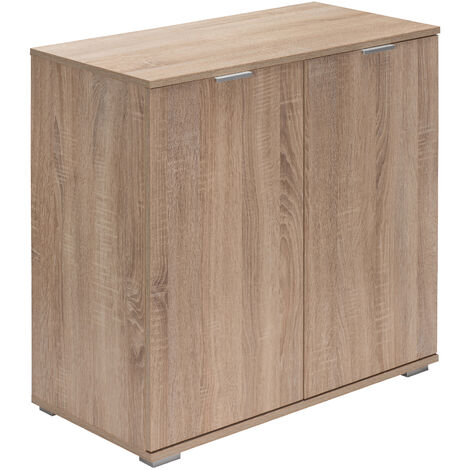 main image of "Sideboard Cabinet White Oak Home Office Furniture Cupboard 2 Door Shelf Drawers"