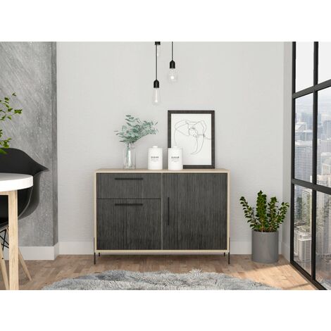 main image of "Sideboard Cupboard Cabinet With 2 Doors and 1 Drawer In Grey Oak Effect Storage"