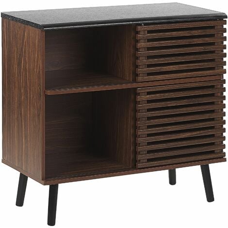 Sideboard Dunkler Holzfarbton MDF Platte Massivholz 80 x 80 x 40 cm Rustikal Retro Dunkler Holzoptik 2 Schiebetüre Wohnzimmer