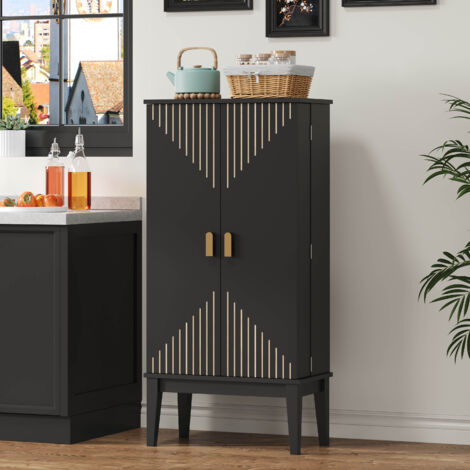 Sideboard en MDF noir 120x59x30 cm, meuble de rangement 2 portes, 5 compartiments, style vintage moderne