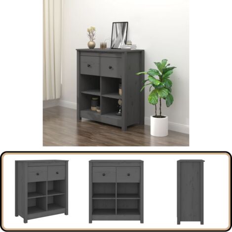 Sideboard Grau 70x35x80 cm Massivholz Kiefer - Sideboard - Holz Sideboard - Wohnzimmer Möbel - Kiefernholzmöbel - Grau Sideboard