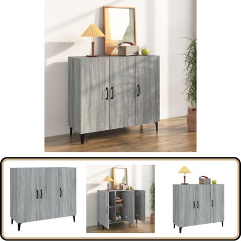 Sideboard Grau Sonoma 90x34x80 cm Holzwerkstoff - Schreibtisch - Wohnzimmermöbel - Sideboard Grau - Industrieller Stil - Regal