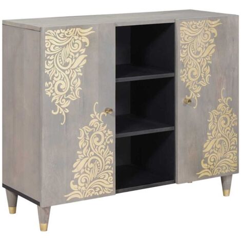 Sideboard Grey and Gold 90 x 33.5 x 75 cm Solid Mango wood vidaXL