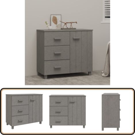 Sideboard HAMAR Hellgrau 90x40x80 cm Massivholz Kiefer - Schubladenkommode - Holzmöbel - Wohnzimmertisch - Massivholzkasten - Sideboard
