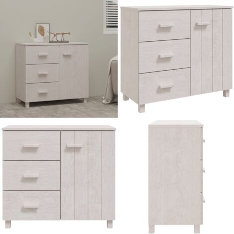 Sideboard HAMAR Weiß 90x40x80 cm Massivholz Kiefer - Holz Sideboard - Weißes Sideboard - Wohnzimmermöbel - Kommode - Regal - Home & Living