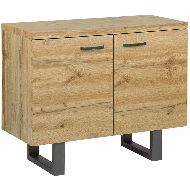 Sideboard Heller Holzfarbton MDF Platte Metall 79 x 94 x 42 cm Modern Industrieller Stil 2 Türe Viel Stauraum Viel Stauraum Wohnzimmer - Heller