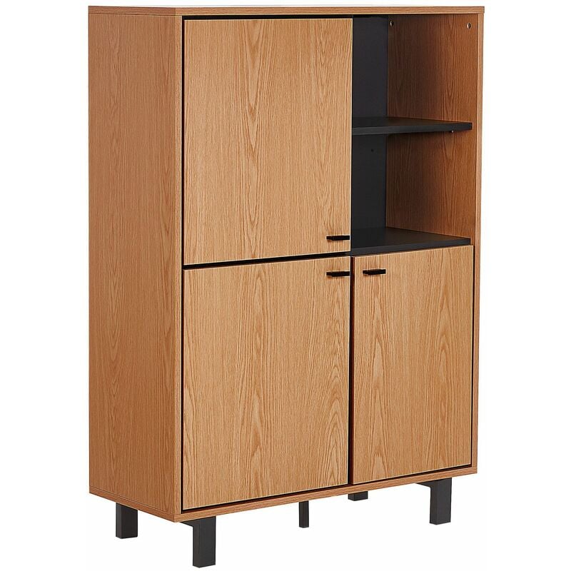 Sideboard hellbraun Faserplatte Holzoptik mit 3 Türen und mehreren Fächern Retro Look Wohnzimmer Schlafzimmer Salon Flur Möbel - Heller Holzfarbton