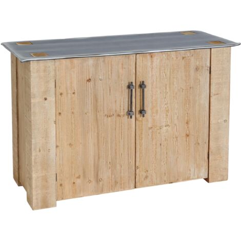 Sideboard HHG-608, Kommode Schrank, Industrial Massiv-Holz MVG-zertifiziert 80x120x48cm, natur mit Metall-Optik