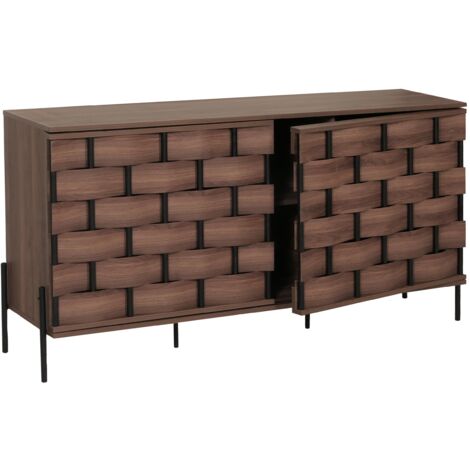 Sideboard HHG-610, Kommode Schrank Anrichte, 3D-Flecht-Design Push-to-open Türen 152x80x40cm, braun