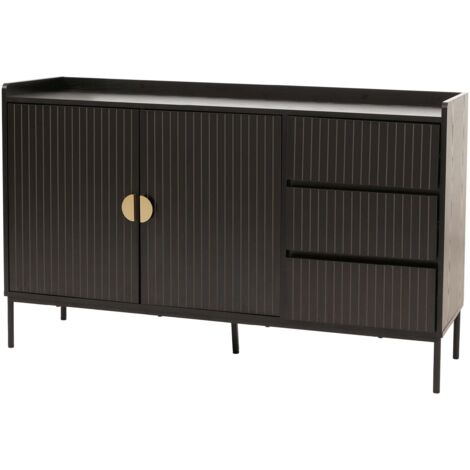 Sideboard HHG-664, Kommode Schrank Anrichte, 3 Schubladen 2 Türen, Holz Melamin 80x130x42cm Holzoptik schwarz