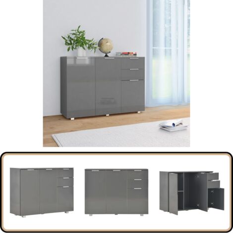 Sideboard Hochglanz-Grau 107x35x80,5 cm - Schubladenregal - Sideboard Grau - Holz Sideboard - TV Stand - Wohnzimmermöbel
