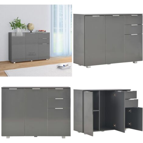 Sideboard Hochglanz-Grau 107x35x80,5 cm - Schubladenregal - Sideboard Grau - Holz Sideboard - TV Stand - Wohnzimmermöbel - Home & Living