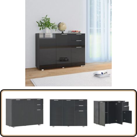 Sideboard Hochglanz-Schwarz 107x35x80,5 cm - Schreibtisch - Sideboard - Regal - Aufbewahrung - Wohnzimmermöbel