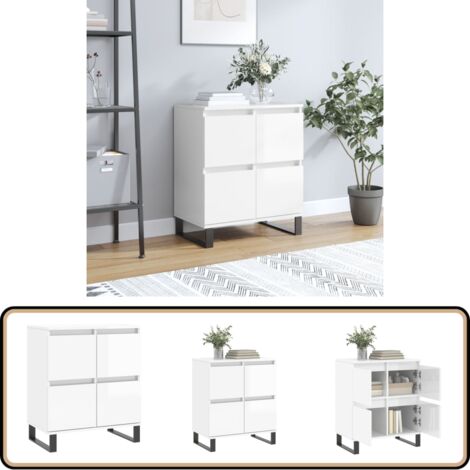 Sideboard Hochglanz-Weiß 60x35x70 cm Holzwerkstoff - Schreibtisch - Wohnzimmermöbel - Sideboard - Kommode - Holzmöbel