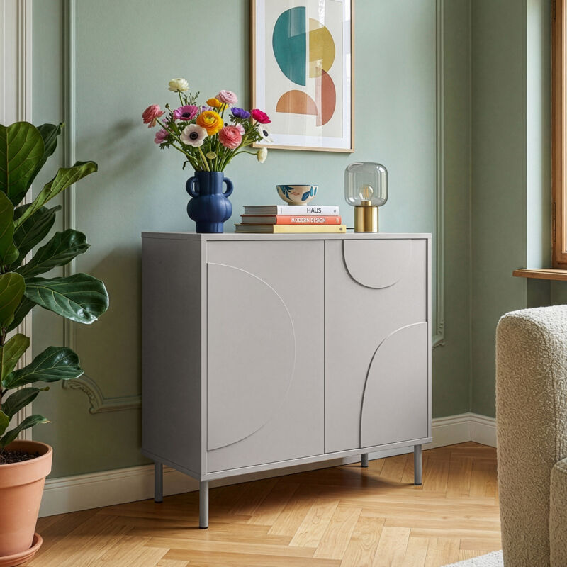 Sideboard Holea Mit 2 Türen 75x70x34 Cm Grau [en.casa]