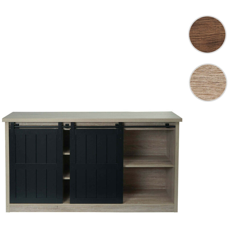 Sideboard HWC-K75 - Highboard étagère armoire - porte coulissante 7 compartiments - aspect bois métal industriel 84x150x40cm - n
