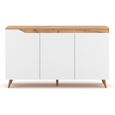 CALICOSY Sideboard im Skandinavischem Stil, mit 3 Türen L140 cm - Holzdekor und weiß - Tree