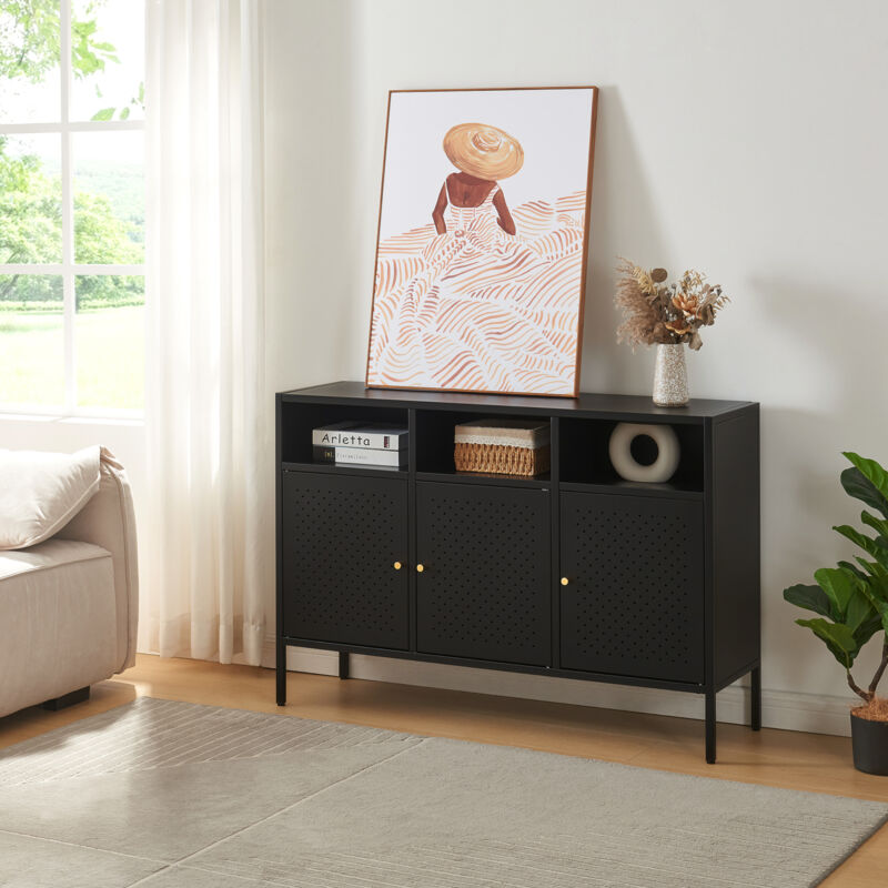 Sideboard Janakkala 119x35x80 Cm Schwarz [en.casa]