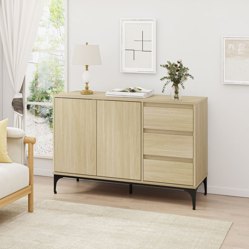 [en.casa] - Sideboard Kistiandi 77x120x40 Cm Eicheoptik, Hell