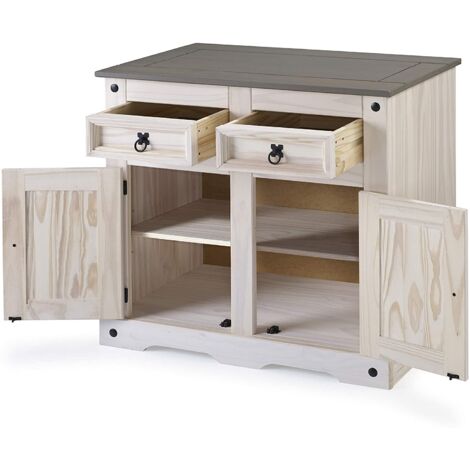 Sideboard Kommode 91,5 x 83,5 x 43 cm Pinienholz weiß grau lasiert MEXICO