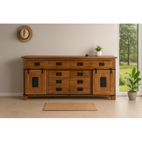 Sideboard Kommode Akazienholz massiv nussbaumfarben 200 x 45 x 90 cm LIBRO