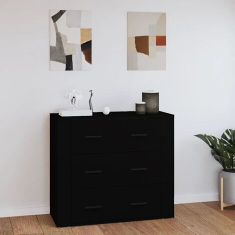 BONNEVIE Sideboard Kommode für Wohnzimmer - Schrank Anrichte Schwarz 80x33x70 cm Holzwerkstoff -FV66329