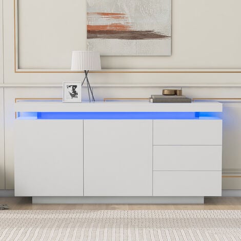 ELBS Sideboard, Kommode - mit 2 Türen 3 Schubladen, Sideboard mit LED Licht Grifflose- 140x35x72.5cm