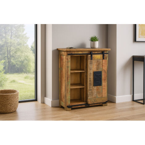 Sideboard Kommode mit Holzrolltür Mango massiv vielfarbig 75 x 36 x 90 cm LIBRO