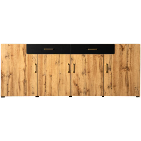 Sideboard, Küchenschrank, Aufbewahrungsschrank , 208 x 39.5 x 80 cm, Kommode mit 4 Türen, 2 Schubkästen, Buffets Natürliche Farbe OKWISH
