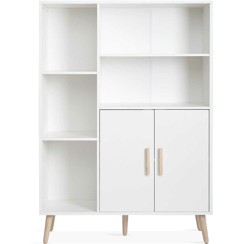 Meerveil - Sideboard, Lagerschrank mit 2 Türen und 5 Fächern, verstellbare Trennwände, Holz, moderner minimalistischer Stil, für Wohnzimme,Weiß