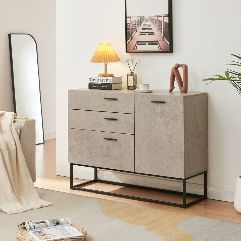 [en.casa] - Sideboard Lavangen 75x100x35 Cm Betonoptik, Hell