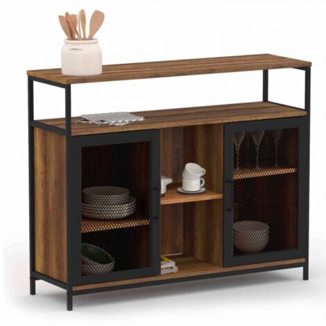 Sideboard mit 2 Gittertüren 100 cm HAMILTON dunkles Holz Industriedesign