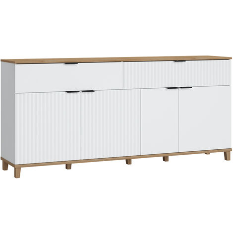 Sideboard mit 2 Schubladen, 4 Türen PLYMOUTH-129 in weiß mit Eiche Nb., B/H/T ca. 187,1/86,4/40 cm