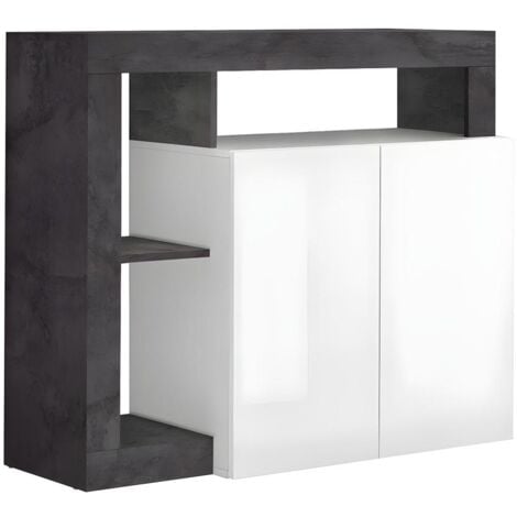 LES TENDANCES Sideboard mit 2 Türen & 3 Ablagen - Weiß lackiert & Beton-Optik - SEFRO