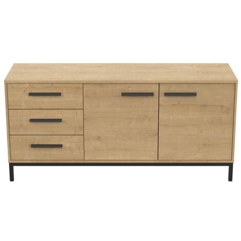Sideboard mit 2 Türen und 3 Schubladen, Dekor Eiche Hamilton und Schwarz matt - L152,5 cm