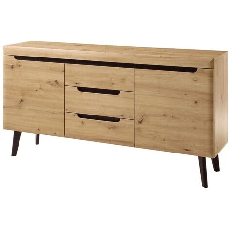 Sideboard mit 3 Schubkästen TIROL-61 skandinavisches Design in Eiche Artisan mit Schwarz B/H/T ca. 160/83/40cm