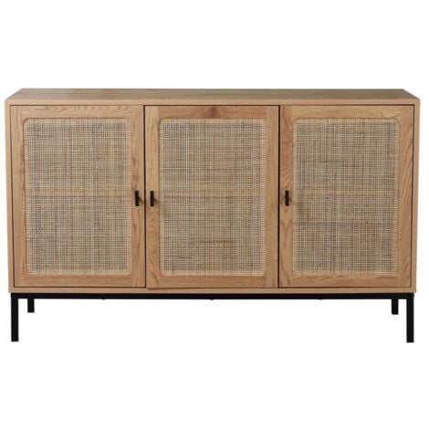 CALICOSY Sideboard mit 3 Türen aus Rattan - L120 cm