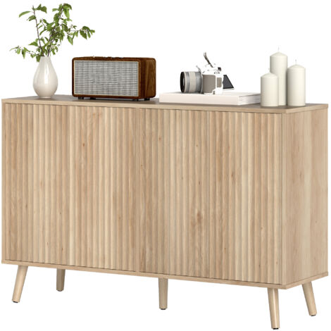 Sideboard mit 4 geriffelten Push-Türen, 120×35×77,5 cm, Eiche