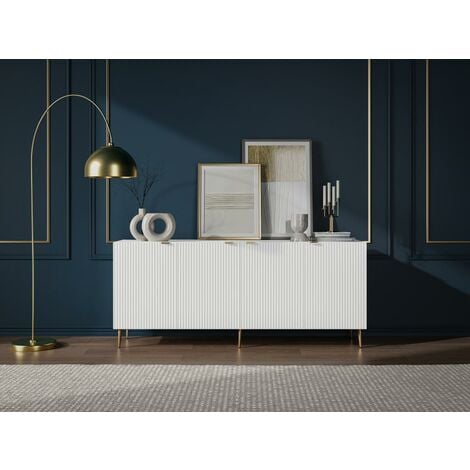 VENTE-UNIQUE Sideboard mit 4 Türen - MDF und Stahl - Weiß und Goldfarben - YESINIA